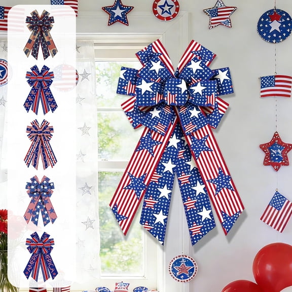Patriotic Red White Blue Bow Decorations American Flag Bows for 4th of July Independence Day Wreath Craft Party Decor
