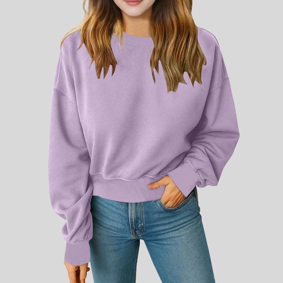 Soft Crewneck Cropped Sweatshirt For Women Long Sleeve Lightweight Basic Crop Tops 2025