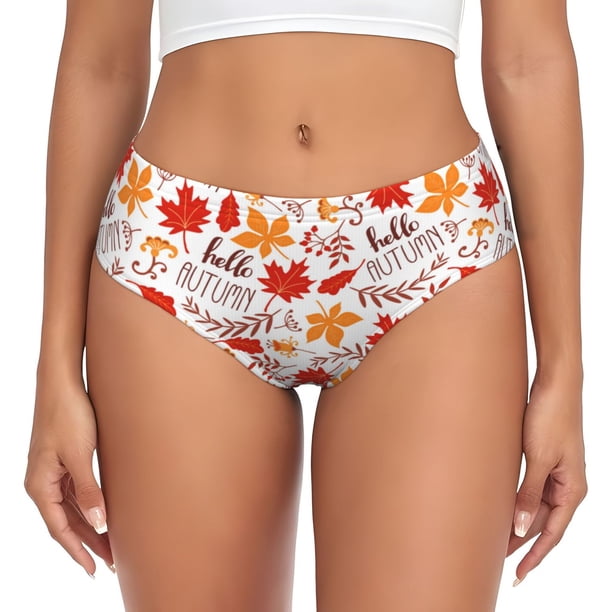 Fotbe Hello Autumn Maple Leaf Calzones Estampados para Mujer – Ropa Interior de Algodón, Cómoda, Suave y Elástica-X-Small
