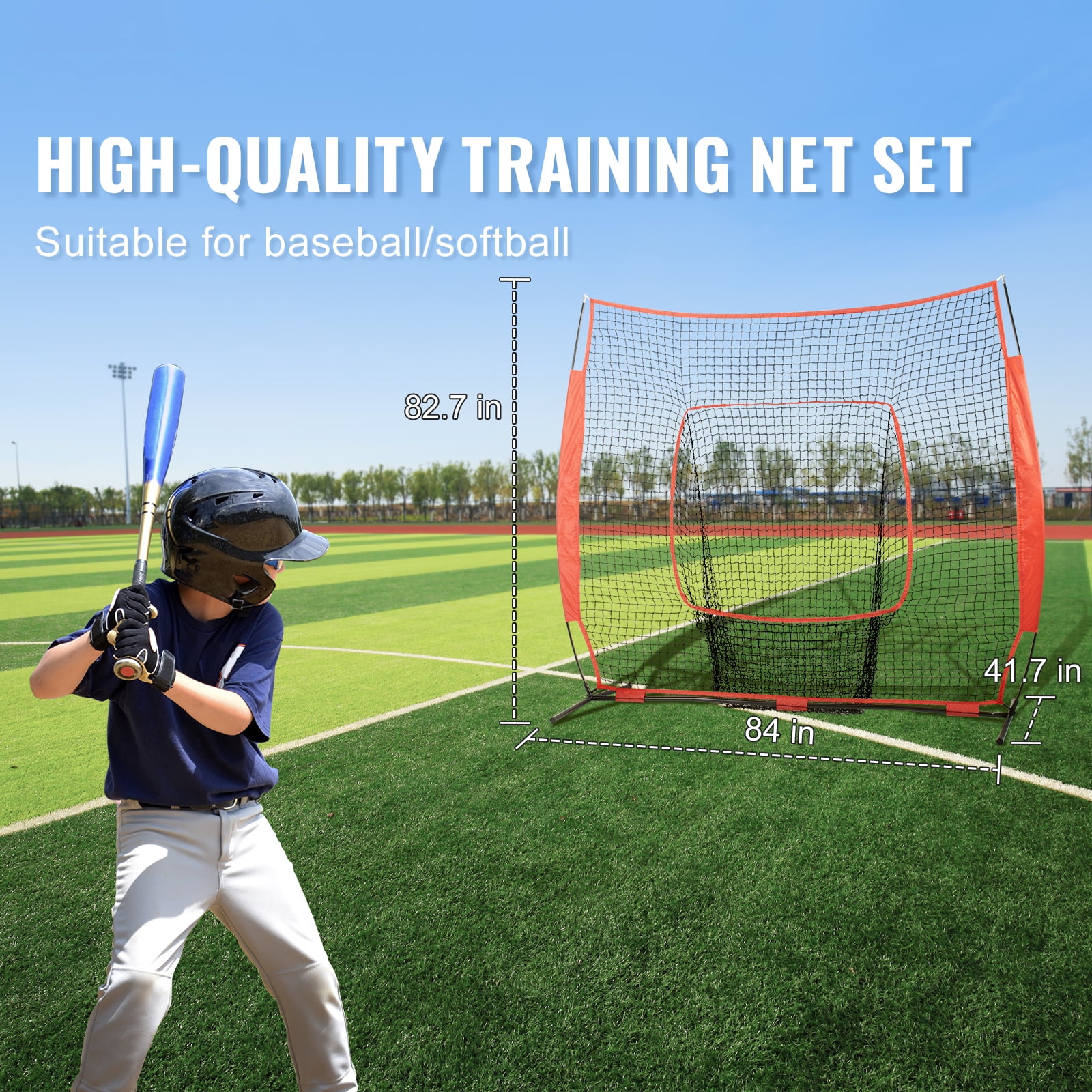 KFFKFF 7x7 ft Net for Baseball and Softball Practice, Mobile Training Equipment for Batting, Catching, and Pitching, Baseball Backstop Training Tools with Transport Bag and Strike Zone