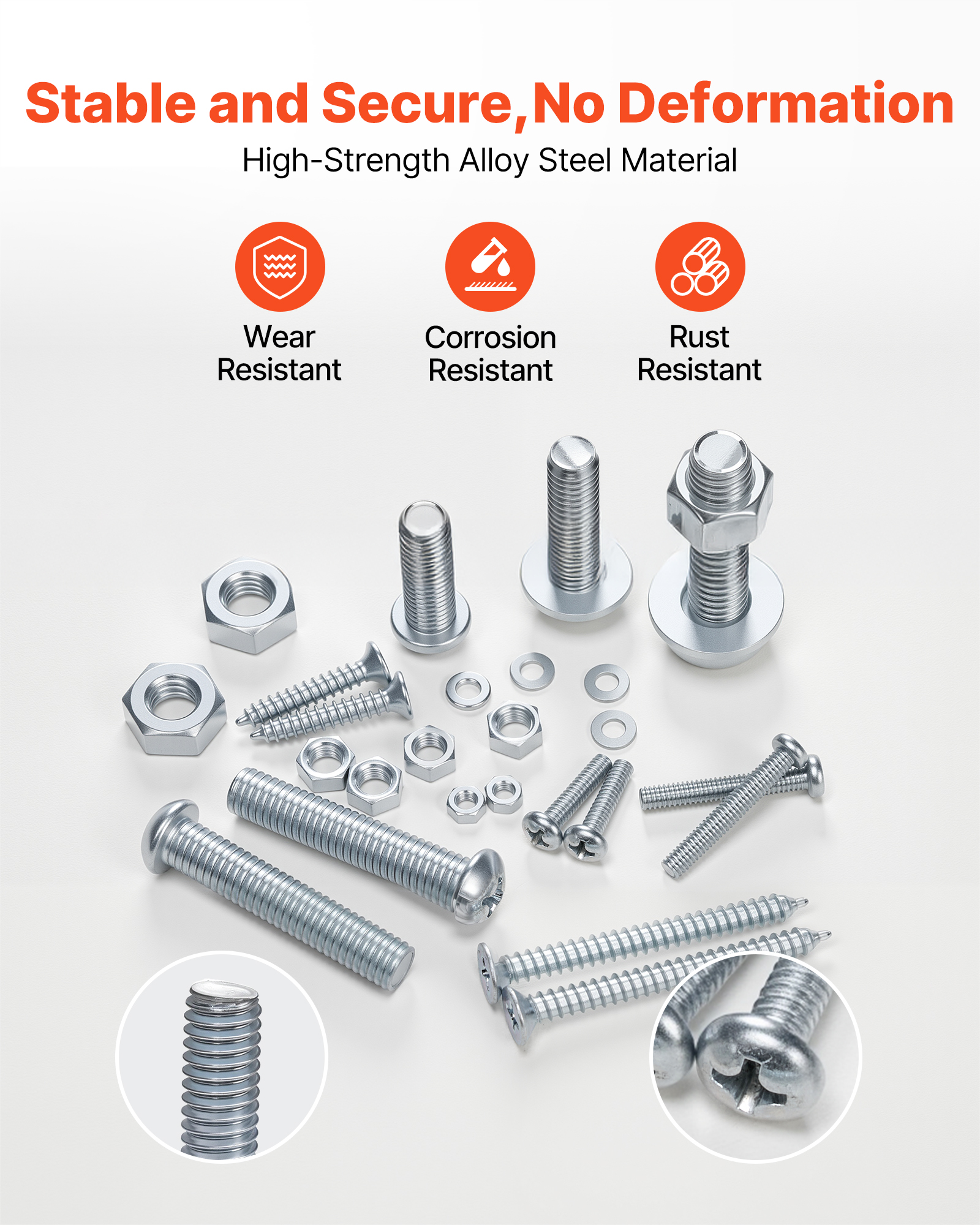 VEVOR 2250 Pcs Bolts and Nuts Assortment Kit, Metric + Imperial Machine Screws and Flat Washers, Alloy Steel M3/M4/M5/M6/M8 Multiple Size, for Equipment/Vehicle Assembly,Galvanized White