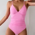thumbnail image 2 of UTSJKR Women's One Piece Swimsuit Tummy Control V Neck Bathing Suits Slimming Backless Adjustable Strap Ruched Swimwear Pink S, 2 of 5