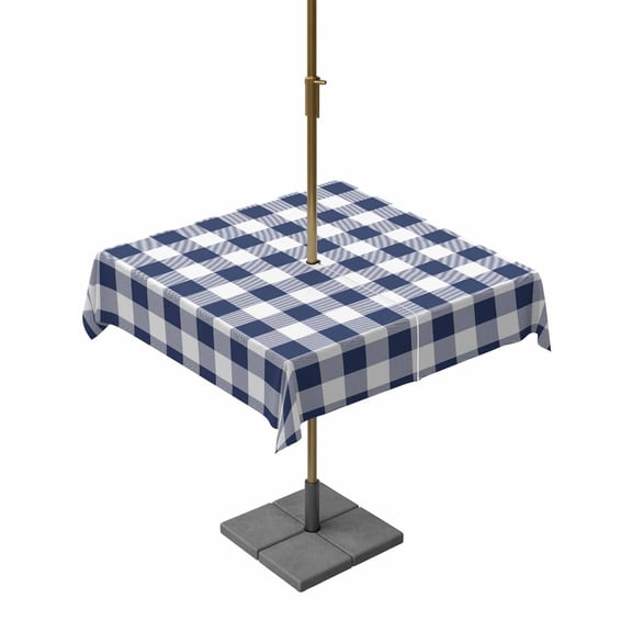 Outdoor Table Cloth with Umbrella Hole and Zipper, Navy Blue White Plaid Waterproof Square Tablecloth 60"x60", Farmhouse Checkered Buffalo Washable Table Cover for Outside Party Patio Picnic