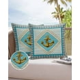 thumbnail image 6 of Pack of 2 Outdoor Pillow Covers, Vintage Ocean Golden Anchor Blue Stripes Waterproof Square Throw Pillowcase Cushion Decorative Pillow Covers for Couch Patio Tent, 24x24 in, 6 of 6