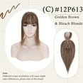 thumbnail image 4 of MY-LADY Clip In Remy Topper Hairpiece With Bangs Human Hair Clip On Toupee Wispy Bangs For Women Middle Part With Hair Loss Thinning Hair #12P613 Golden Brown & Bleach Blonde, 4 of 7