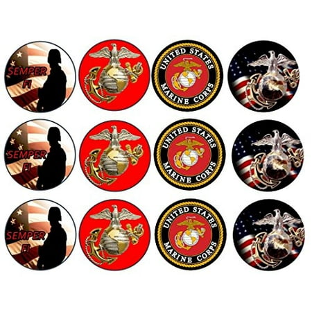 Cut Out Christmas Cookie Frosting 12 US Marines Corp Custom Edible Cupcake or Cookie Toppers (Prem Frosting) ()