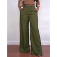 thumbnail image 5 of Women Fall Wide Leg Trousers High Elastic Waist Loose Pleated Long Flowy Palazzo Work Pants with Pockets Green S, 5 of 8