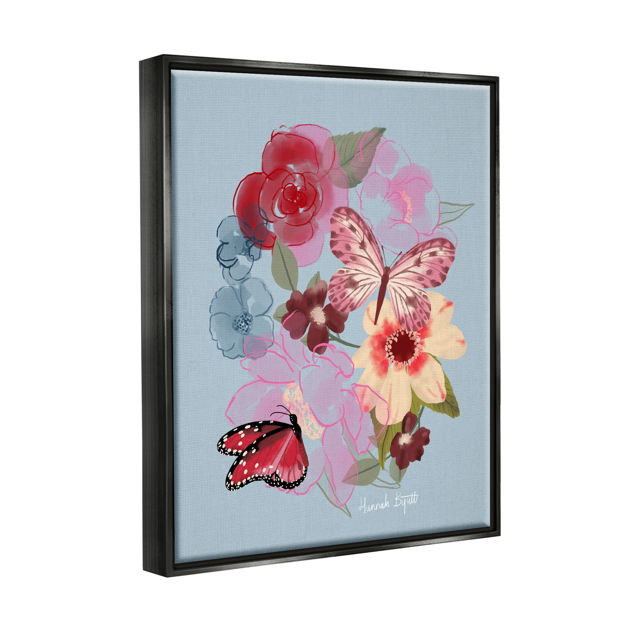 Stupell Industries Butterflies & Florals Botanical & Floral Painting Black Floater Framed Art Print Wall Art, 25 x 31