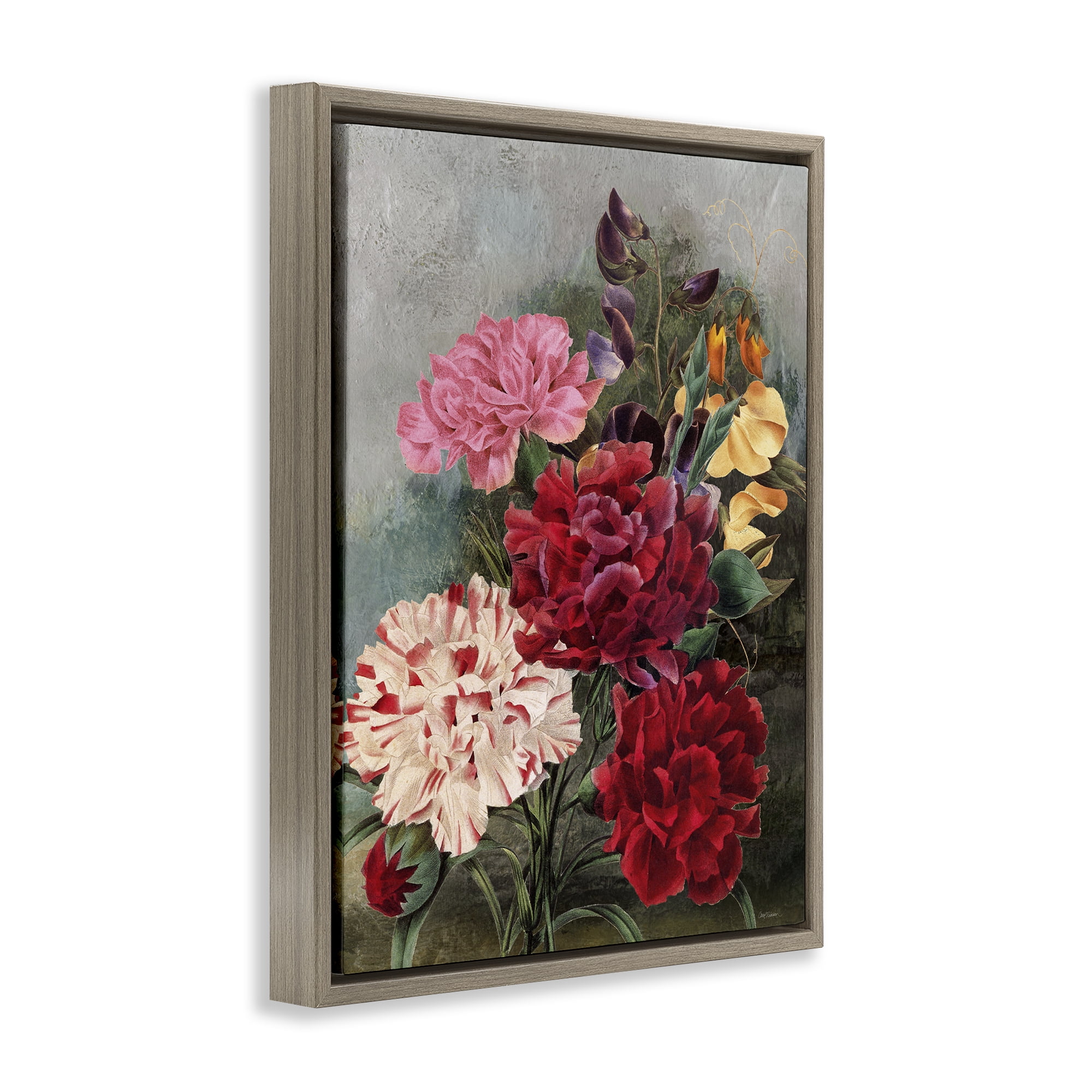 Stupell Industries Vintage Geranium Blooms Botanical & Floral Painting Brown Floater Framed Art Print Wall Art, 17 x 21