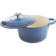 Crock-Pot 5 Quart Round Enamel Cast Iron Covered Dutch Oven Food Cooker, Blue
