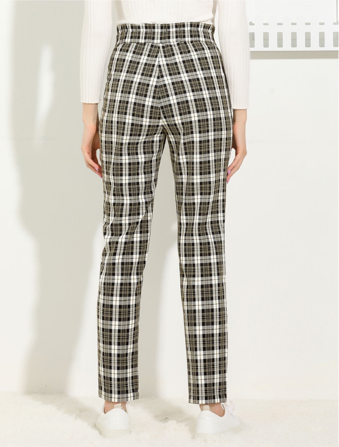 Allegra K Women's Tartan Plaid Elastic 