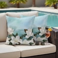 thumbnail image 5 of White Floral Pillow Covers 2 Pack Spring White Magnolia Vintage Plants Farmhouse Farm Blue Pillowcase Waterproof Outdoor Throw Pillow Cover for Patio Garden Square Cushion 16”x16”, 5 of 9