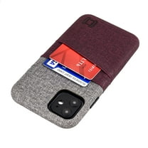 Dockem iPhone 11 Luxe M2 Wallet Case; Built-in Metal Plate, 2 Card Holder Slots, Maroon/Grey