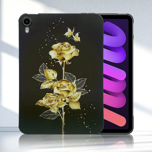 Dteck Case for New iPad mini (7th Generation) 2024, Slim Lightweight TPU Cute Pattern Back Protective Cover for iPad mini (7th/6th Generation ,2024/2021) 8.3-inch,Gold Rose