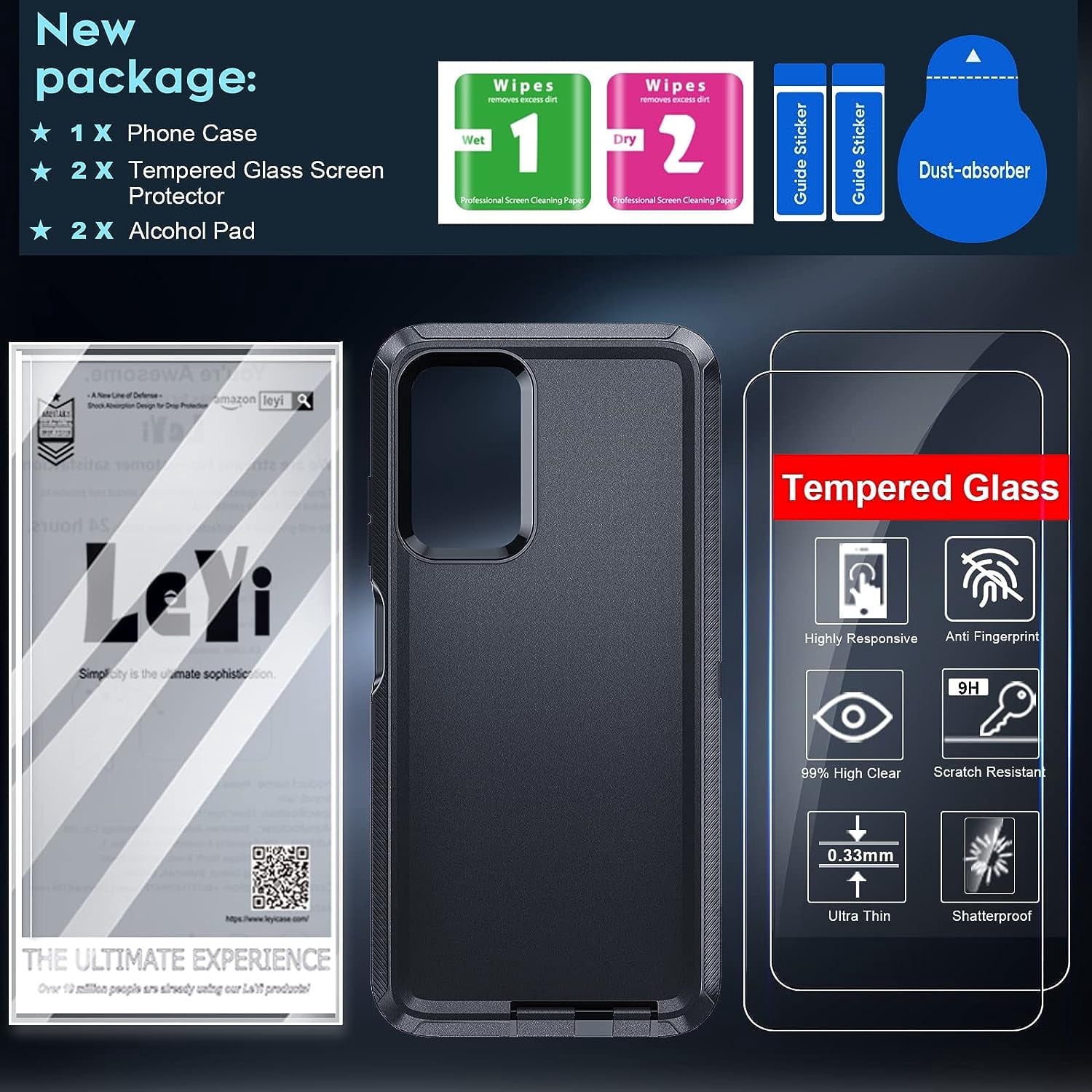 LeYi For Samsung Galaxy A03S Case, AO3S Phone Case: [2 Pack] Tempered Glass Screen Protectors, Black