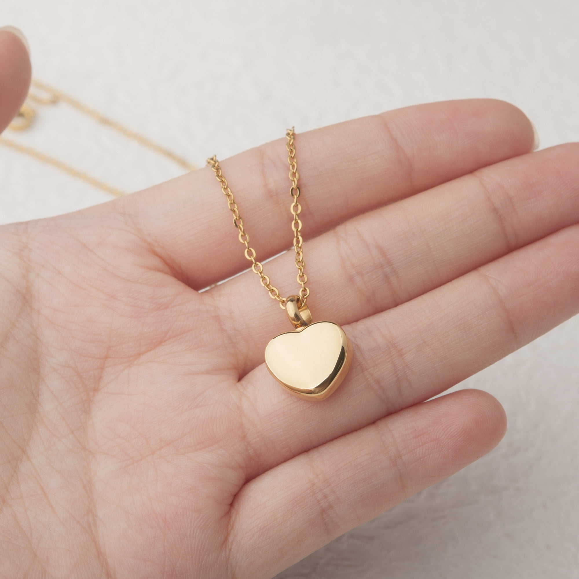 Anavia Mini Heart Urn Pendant Necklace, Pet Cremation Jewelry, Memorial Jewelry Urn For Dog/Cat Ashes Pet Loss Gift - [Gold Necklace]