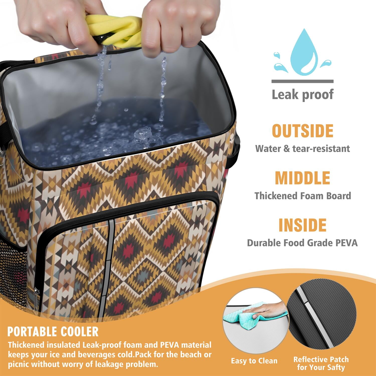 Travel Cooler Bag - Boho Bohemia Pioneer Flower Geometric Line Art Camping Beer Cooler Backpack with Bottle Opener- Waterproof Insulated Picnic Backpacks - Cooler Bag for Beach