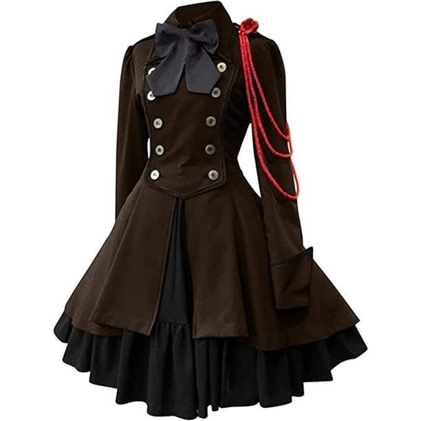 Vestido gótico retro renacentista medieval con lazo y manga larga con volantes Steampunk cosplay