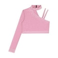 thumbnail image 4 of Kaerm Girls Rhinestones Latin Jazz Dance Tops Irregular Shoulder Gymnastics Shirts Stage Performance Dancewear Pink 6, 4 of 6