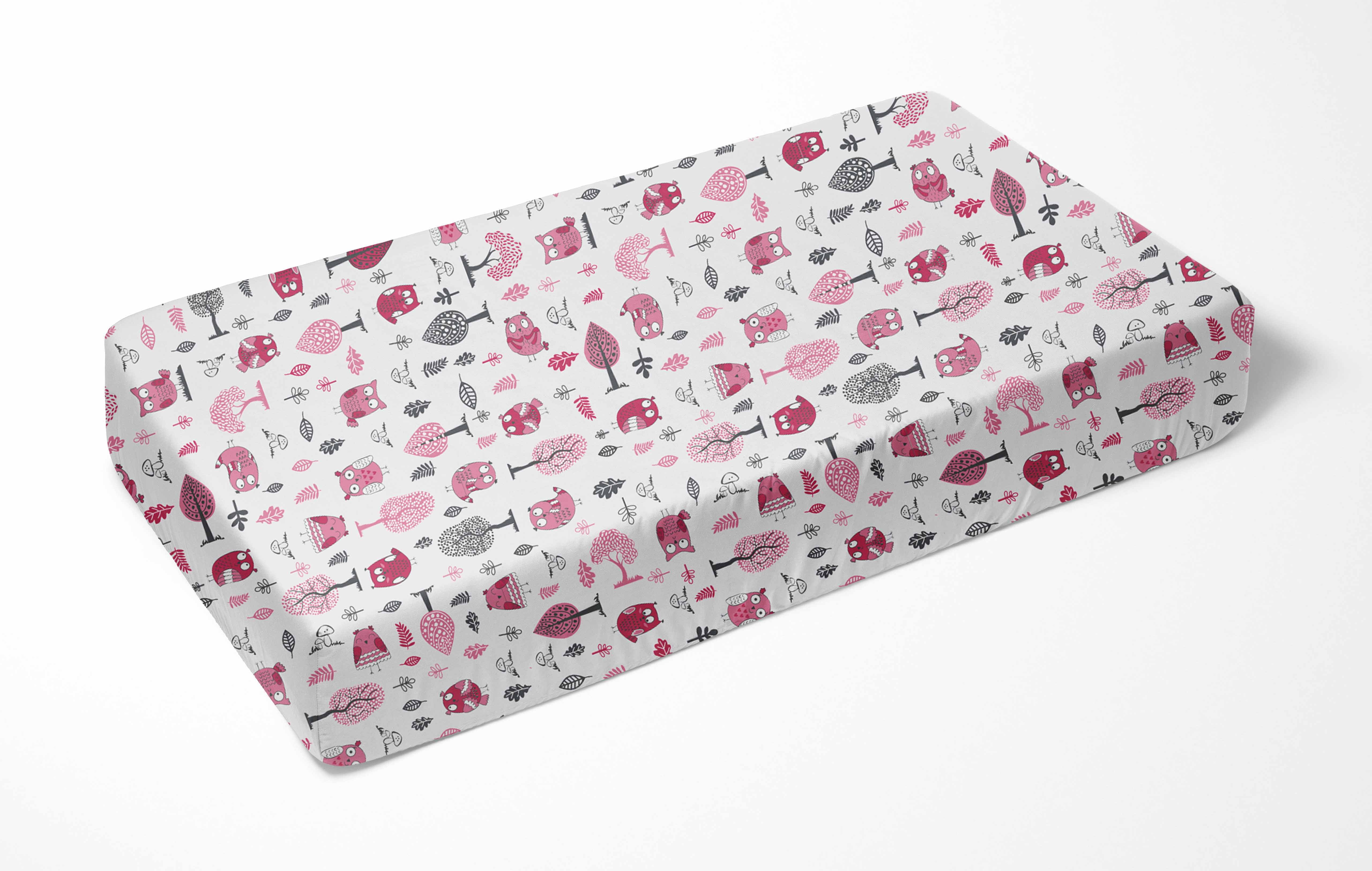Bacati - Owls Pink/Grey Printed Crib Fitted Sheet