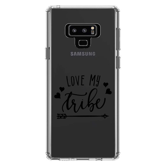 DistinctInk Clear Shockproof Hybrid Case for Samsung Galaxy Note 9 - TPU Bumper Acrylic Back Tempered Glass Screen Protector - Love My Tribe - Black Arrow