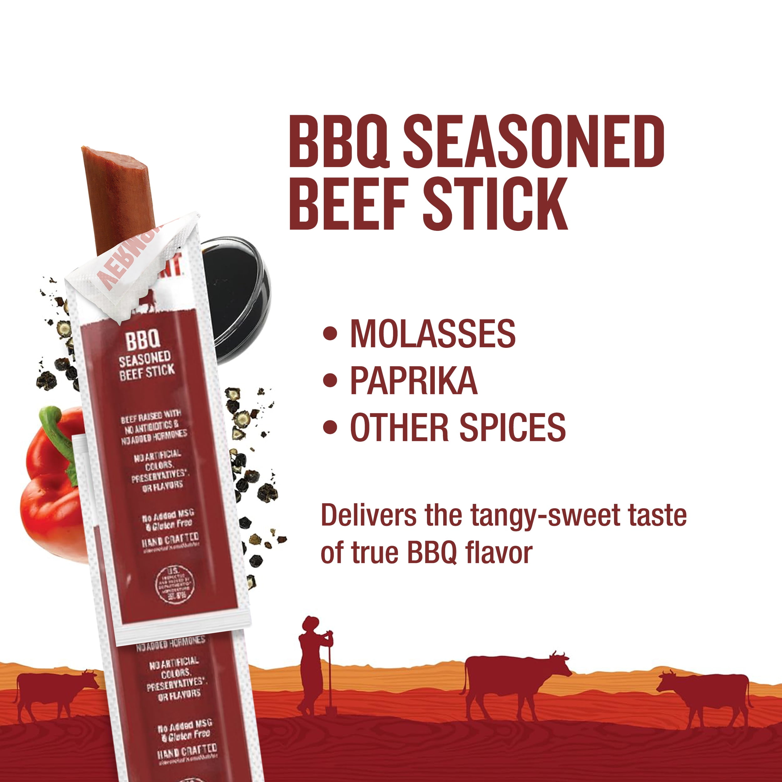 Vermont Smoke & Cure BBQ Seasoned Mini Beef Sticks .5oz Individually Wrapped Protein Snacks 8 Pouches