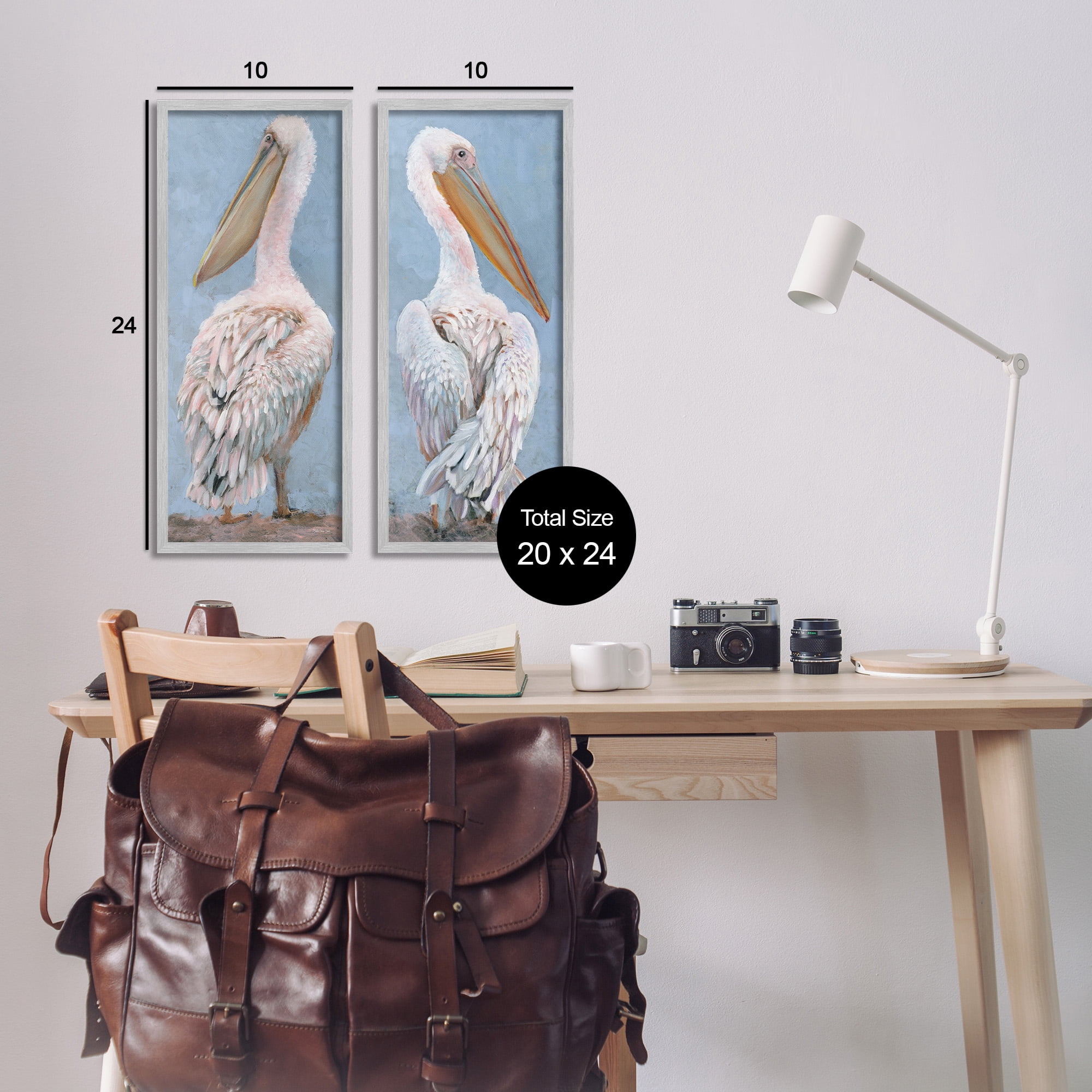 Stupell Industries Classic Pelicans Gazing Animals & Insects Painting Gray Framed Art Print Wall Art, 10 x 24, Set of 2