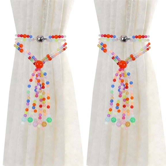 Boho Magnetic Curtain Tiebacks with Colorful Agate Tassel 2 Pack