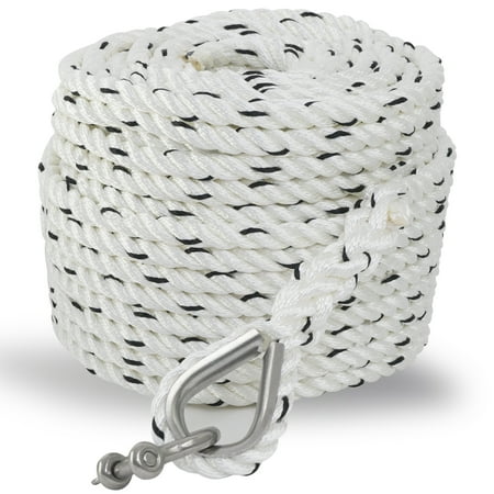 

Five Oceans Marine Premium Anchor Line 1/2 in by 200 FT White 3-Strand Nylon Twisted Rope Spliced 1/2 in SS Thimble 1/4 in SS Shackle FO4486-C200