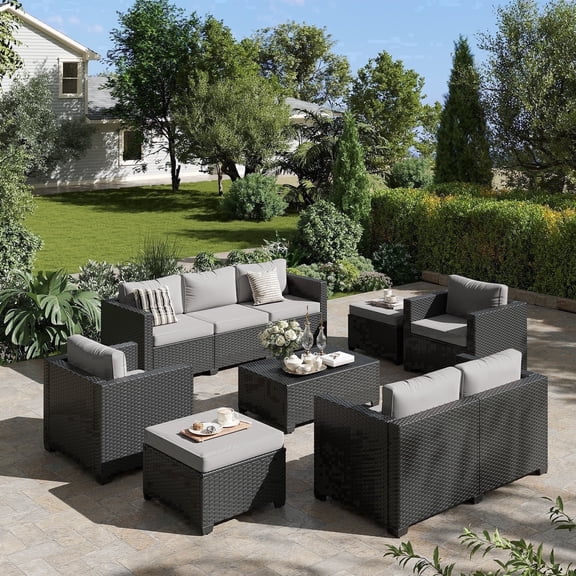 ClouddWell 7 Seat Outdoor Patio Furniture Set, Patio Conversation Sets with Thick Waterproof Cushions & Storage Coffee Table(Grey)