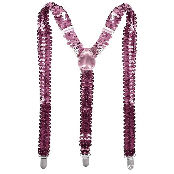 Suspenders Unisex Adjustable Sequin Y-Shape 3 Clips Sparkle Elastic Trouser Suspenders for Party Cosplay Costume Pink One Size
