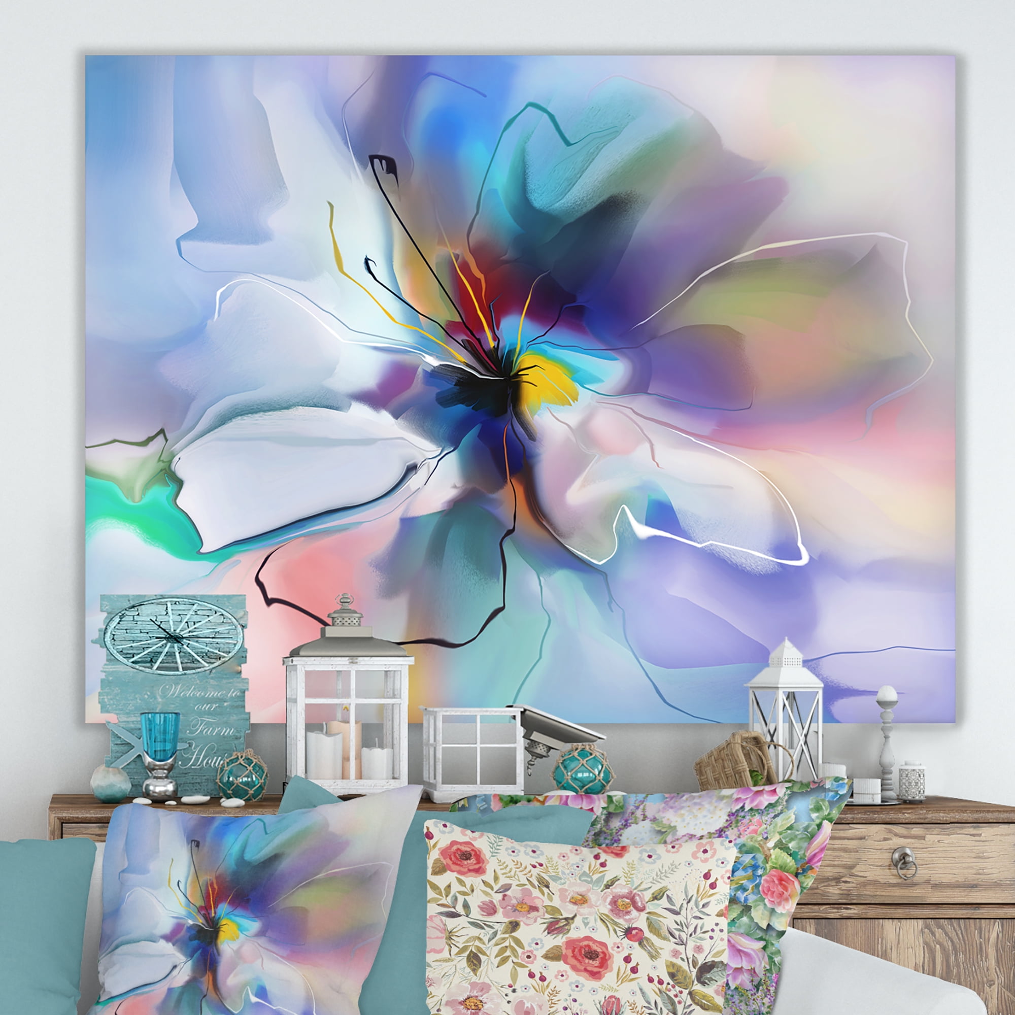 Designart 'Abstract Creative Blue Flower ' Extra Large Floral Wall Art
