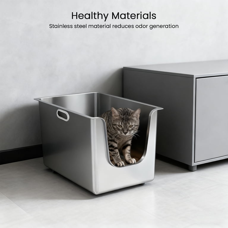 Ptlom Large Stainless Steel Cat Litter Box, 11.8 Inch High photo 4