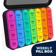 Pill Organizer, Weekly Large Pill Planner 4 Times a Day, Assorted Colors Pill Box with 28 Compartment, Removable Medicine Organizer for Daily Vitamin & Fish Oil, Great for Travel
