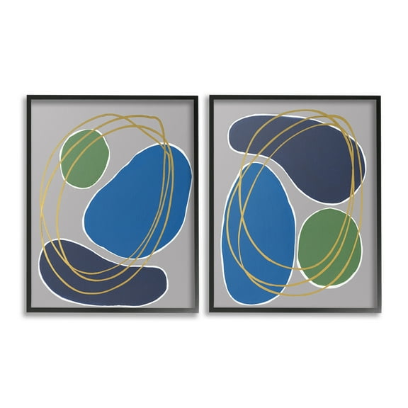 Stupell Industries Contemporary Oblong Shapes Abstract Painting Black Framed Art Print Wall Art, 11 x 14, Set of 2