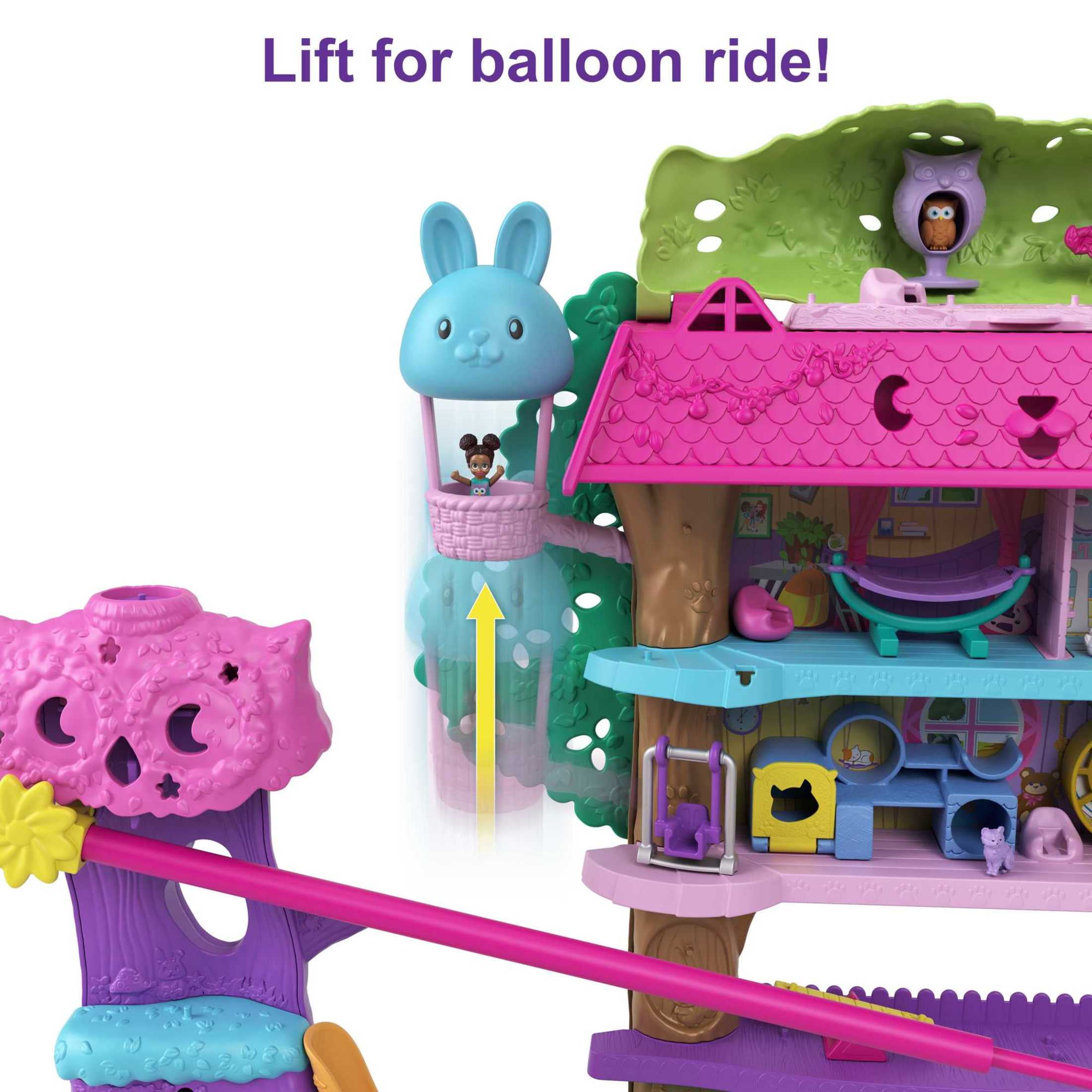 Polly Pocket Pet Adventure Treehouse Playset, Doll House with 2 Micro Dolls, Toy Car & 15+ Accessories