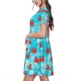 thumbnail image 2 of Daiia Robe Imprimée Crabe Nageant dans l'Océan pour Femmes, Robes Tendance à Manches Courtes, Robes Maxi Décontractées et Fluides, 2 of 6