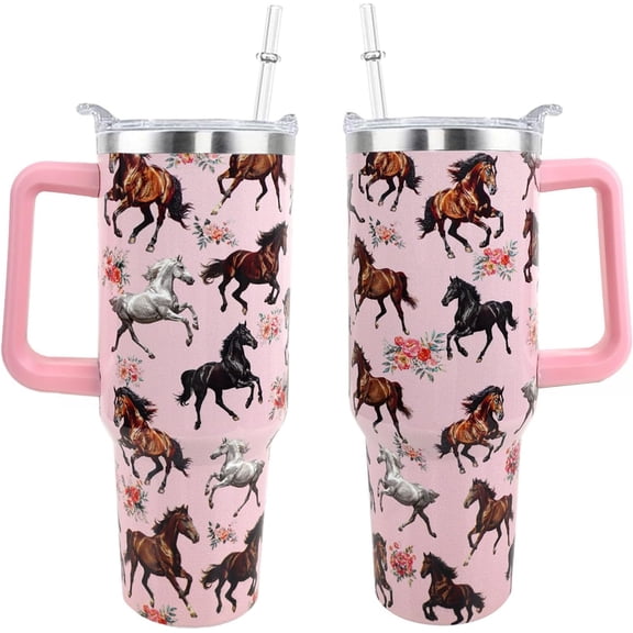 Horse Tumbler 40 oz Tumbler with Handle and Straw Lid Leak Proof - Birthday Gifts for Women Travel Coffee Mug Insulated for Hot Cold Ice - Horse Gifts for Women Horse Lovers Mom Mothers Day
