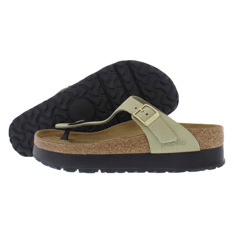 Birkenstock Gizeh Pap Flex Platform Leather Unisex Shoes Size 5, Color: Eucalyptus