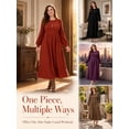 thumbnail image 6 of Mengpipi Women's Plus Size Knits Fall Spring Long Sleeve Round Neck Puff Sleeve Ribbed A-Line Solid Color Casual Comfortable Midi Dress 1X-5X, 6 of 9