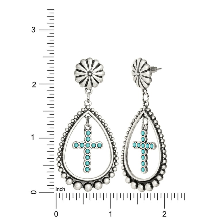 Jessica Simpson Turquoise Stone Cross Drop Earring - Walmart.com