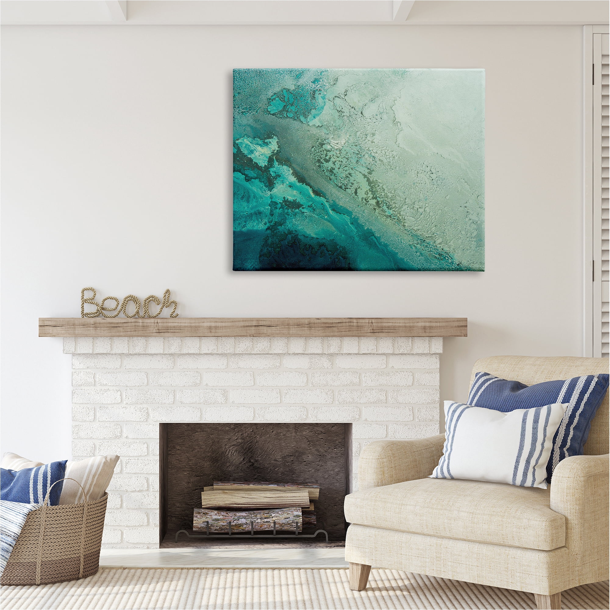 Stupell Industries Aerial View Tide Pool Landscape Painting Gallery Wrapped Canvas Art Print Wall Art, 48 x 36