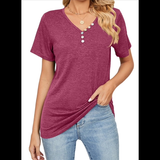 Blusas de Verano para Mujer, Camisas de Corta, Conjuntos Casuales de Negocios, Ropa de Moda para Vacaciones en la Playa 2025, Color Vino Tinto L