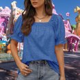 thumbnail image 4 of Camisetas De Mujer Camiseta de verano para mujer Camisetas sueltas de cuello cuadrado para fiesta (Azul M) Ygjytge para Mujer Azul T L, 4 of 6