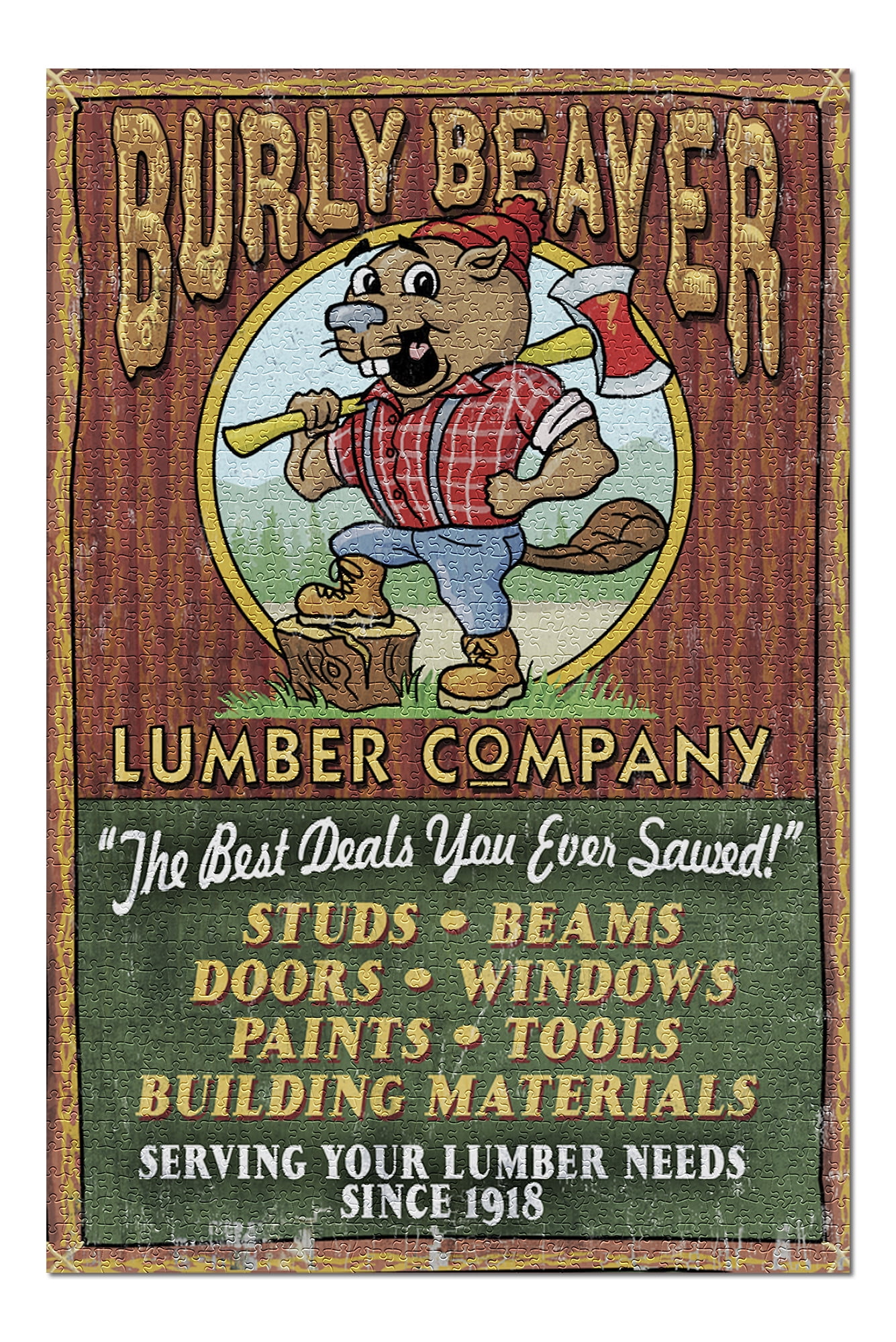 Burly Beaver Lumber Vintage Sign (20x30 Premium 1000 Piece Jigsaw