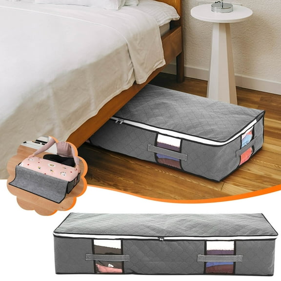 Under Bed Storage Containers, for Blanket, Clothing, Comforter, Sweaters, Linen Sheets, Wrapping Paper Closet Organizers and Storage Bins, Foldable Underbed Storage Boxs 17.1x38.2x7.9Inch Gray
