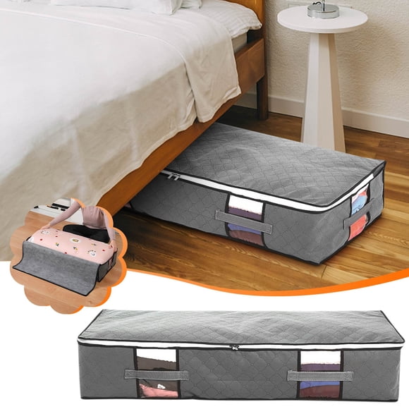 Organizador de almacenamiento debajo de la cama, diseño de tela de poliéster, asa reforzada y funda grande, contenedor plegable, para decoración del hogar, organizador transparente transpirable, idea