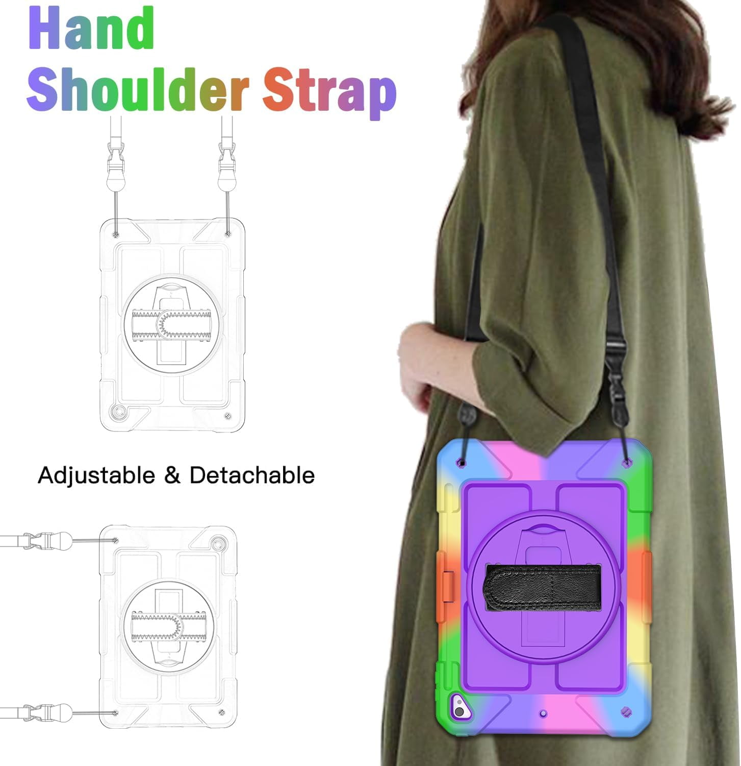 SUPNICE Rugged Case for iPad 9.7 Inch 2018/2017, 3 Layer Hybrid Shockproof [360 Rotating Stand] [Hand Strap] [Pencil Holder] Kids Case, iPad 6th Generation Case, iPad 5th Generation Case, Purple