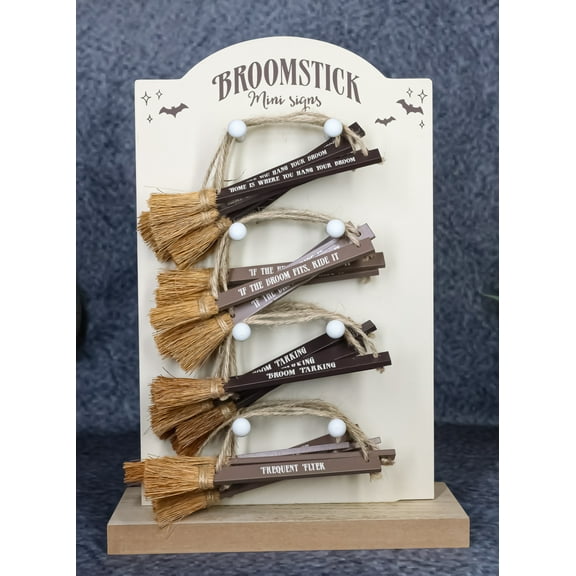 Witchcraft Witch Broomsticks Funny Signs Pack Of 24 With MDF Display Board Stand