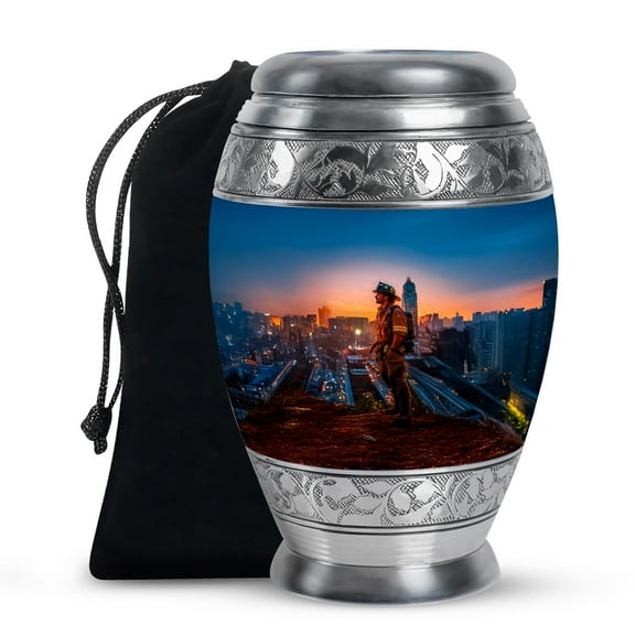 MUKTIVE Firefighter Funeral Urn for Ashes for Women, Memorial Blue Urns for Adult Male, Large Cremation Urn for Mom & Dad, Unique Burial Urns for Human Ashes Adult Man, 10 Inch